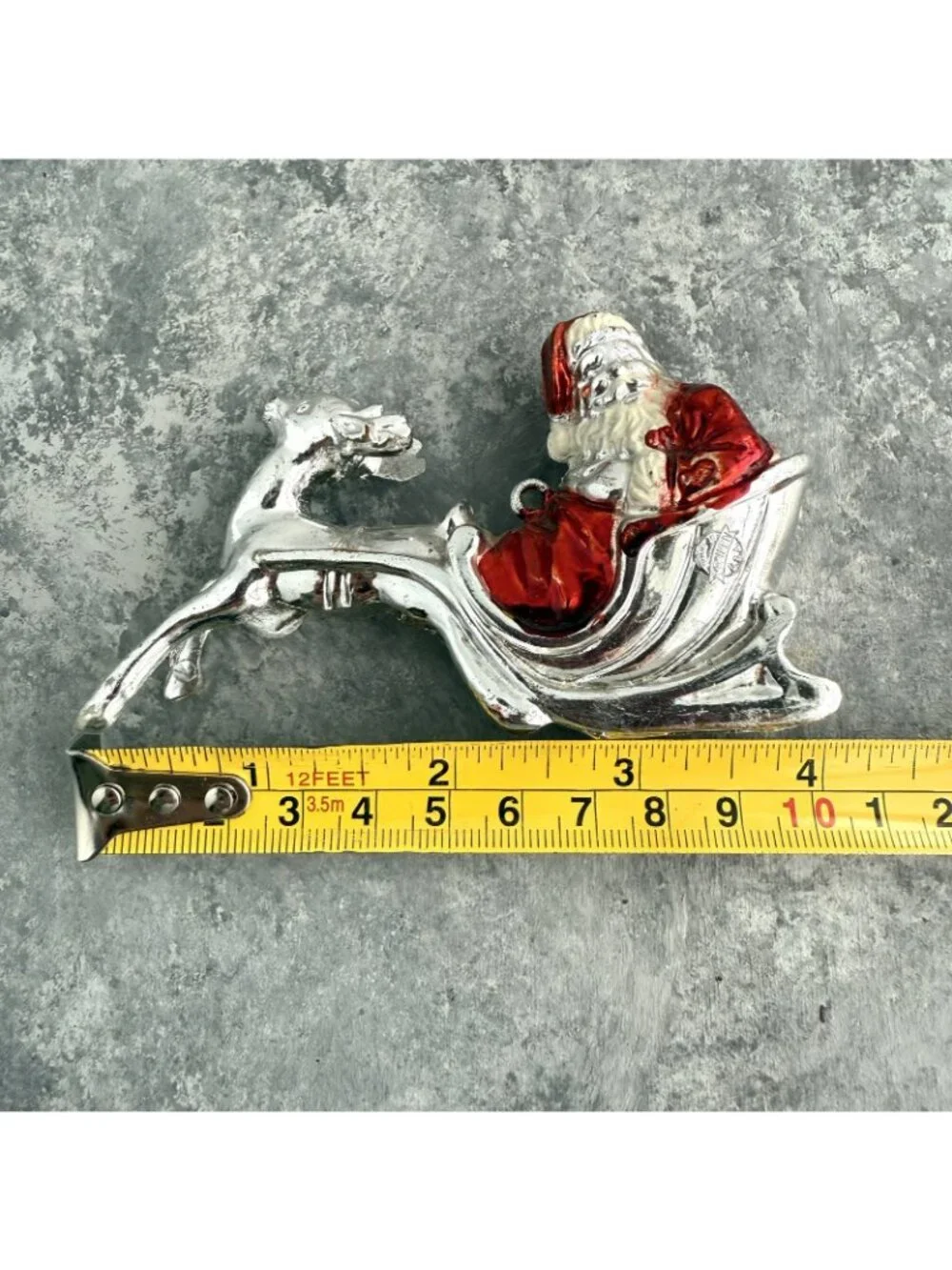 Vintage IRWIN Hard Plastic Metallic Santa Claus Reindeer Sleigh Ornament